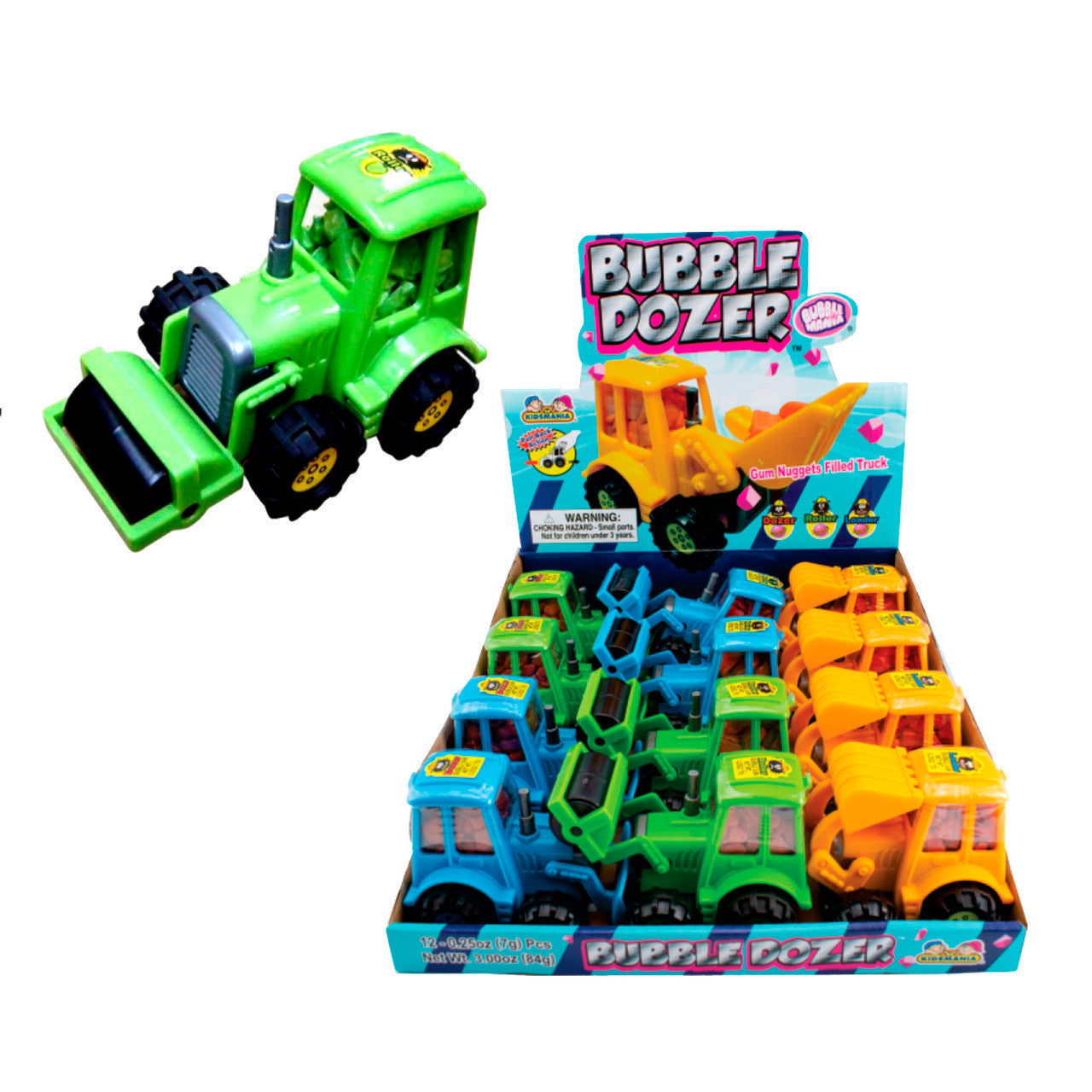 KIDS MANIA BUBBLE DOZER TOY CANDY 12 CT