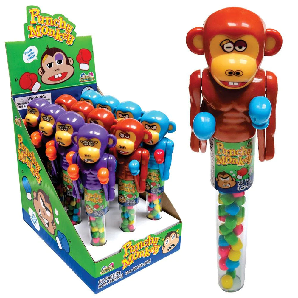 KIDS MANIA PUNCHY MONKEY TOY CANDY 12 CT